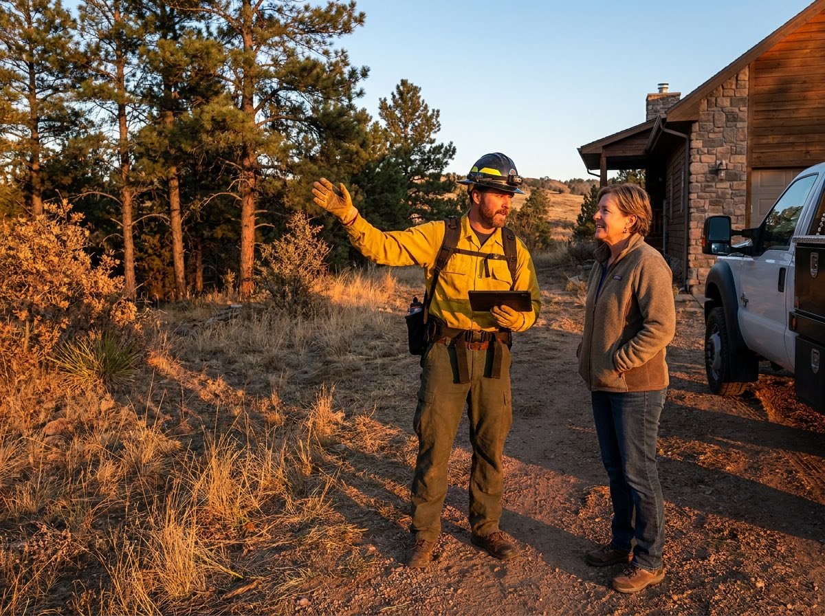 Blazeguard assessor conducting an on-site wildfire risk evaluation at a Jefferson County property